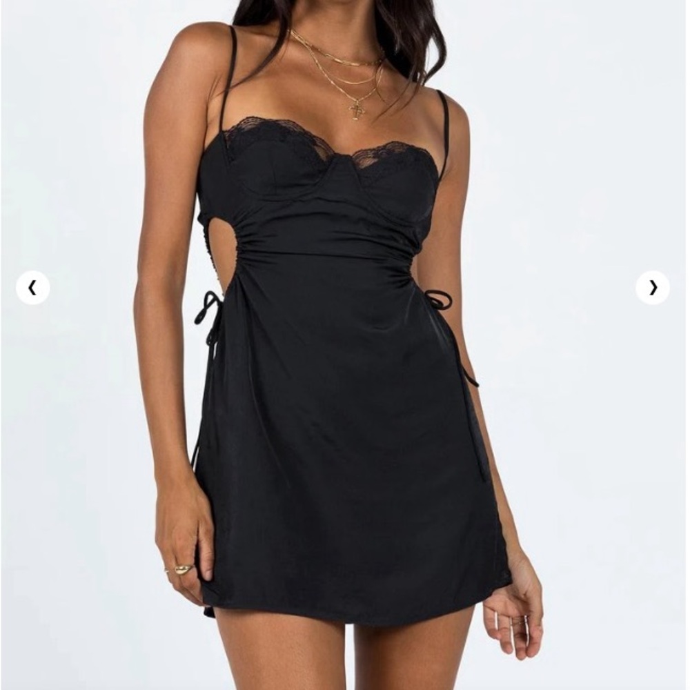 Princess Polly black mini dress with lace detailing